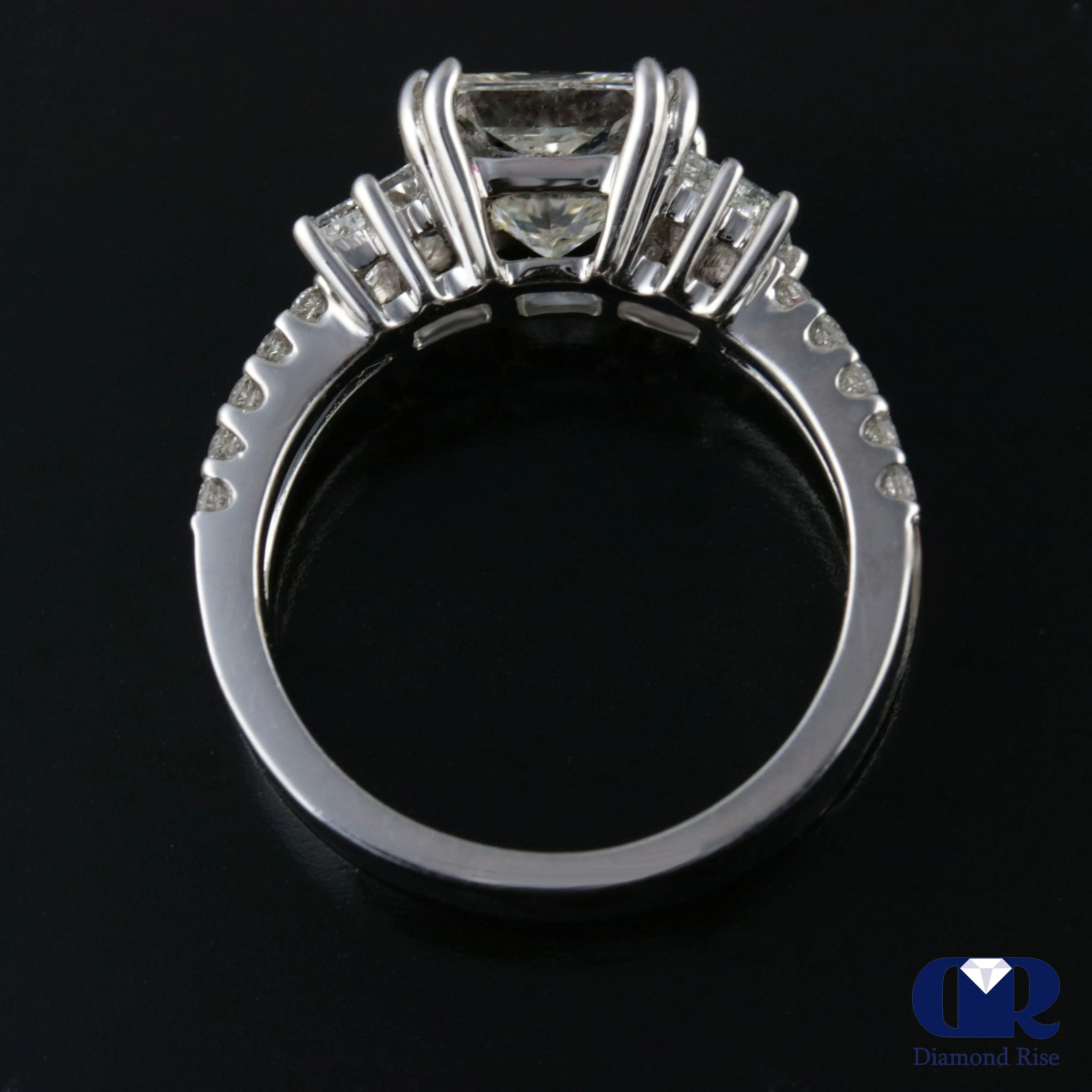 3.50 Carat Princess Cut Diamond Split Shank Engagement Ring In 18K White Gold