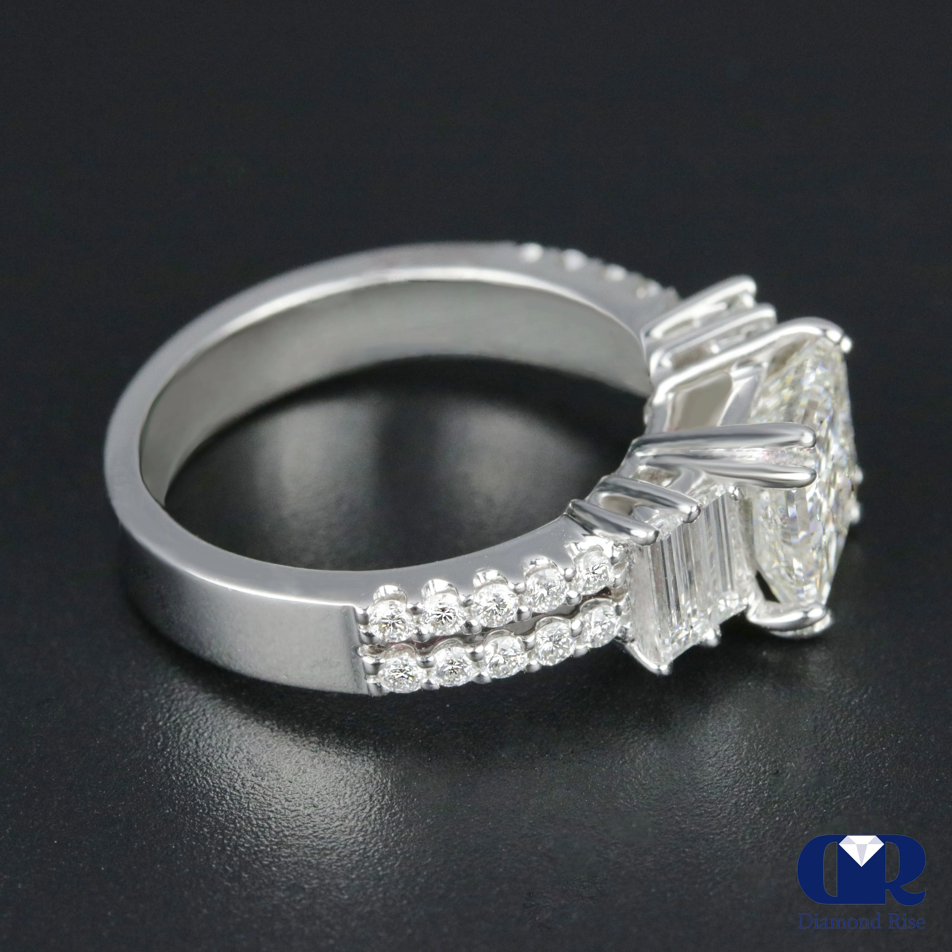 3.50 Carat Princess Cut Diamond Split Shank Engagement Ring In 18K White Gold