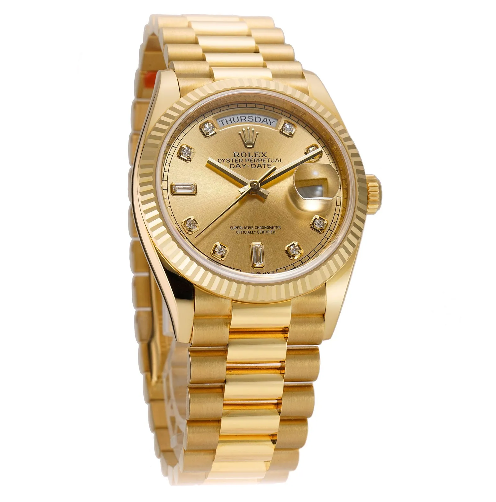 36mm 18k Yellow Gold President Champagne Diamond Dial