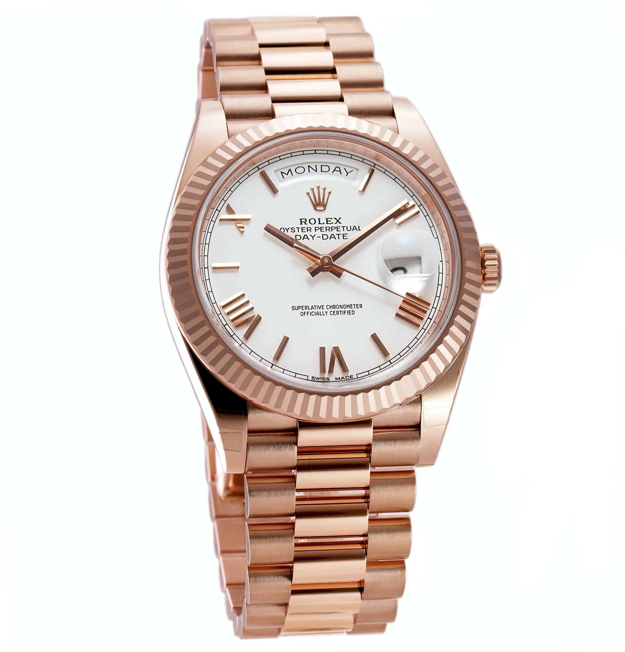40mm 18k Everose Gold President White Roman Dial