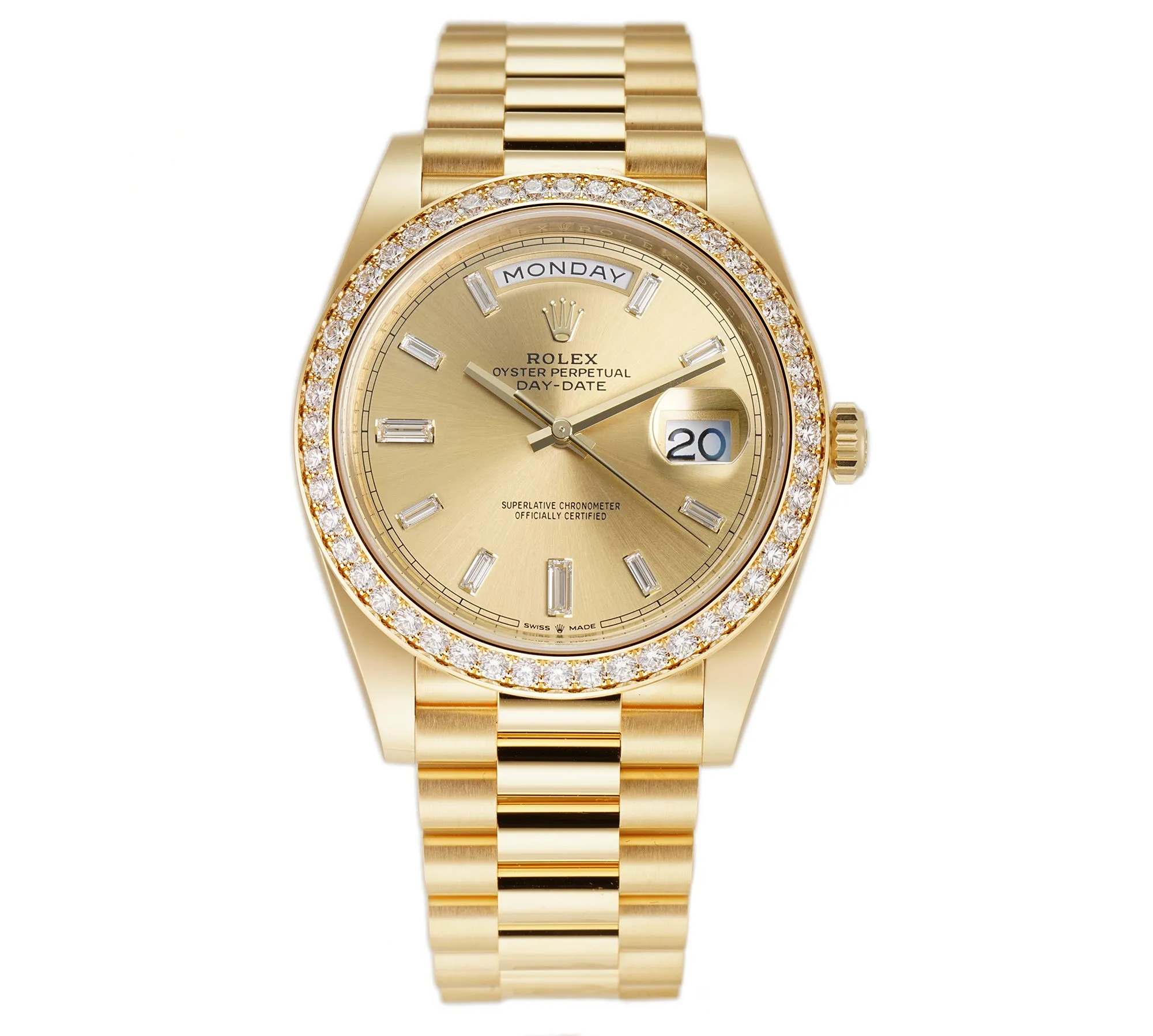 40mm 18k Yellow Gold President Diamond Bezel Champagne Baguette Diamond Dial