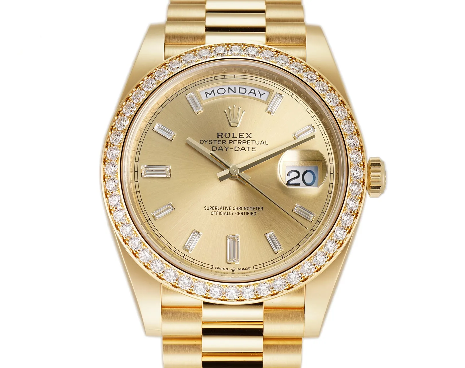 40mm 18k Yellow Gold President Diamond Bezel Champagne Baguette Diamond Dial