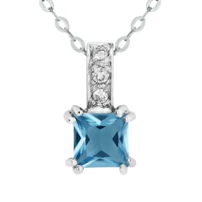 9ct White Gold Blue Topaz & Diamond Pendant
