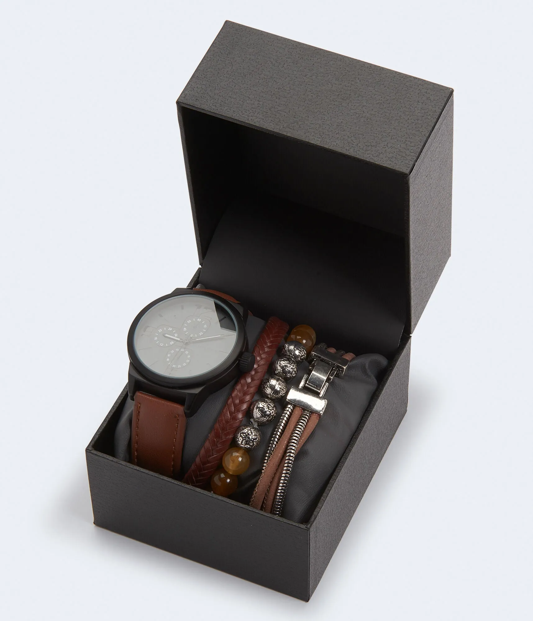 Aeropostale Faux Leather Chrono Analog Watch & Bracelet Set