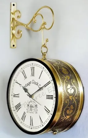 AGS Instruments Vintage Style Station Clock, 12 Inch, Double Sided, Metal Body, Roman Numerals, Gold Finish