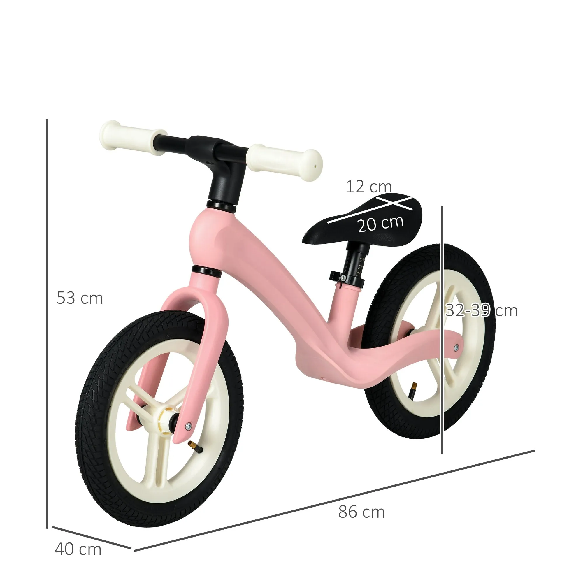AIYAPLAY 12" Kids Balance Bike w/ Adjustable Seat, Rubber Wheels - Pink