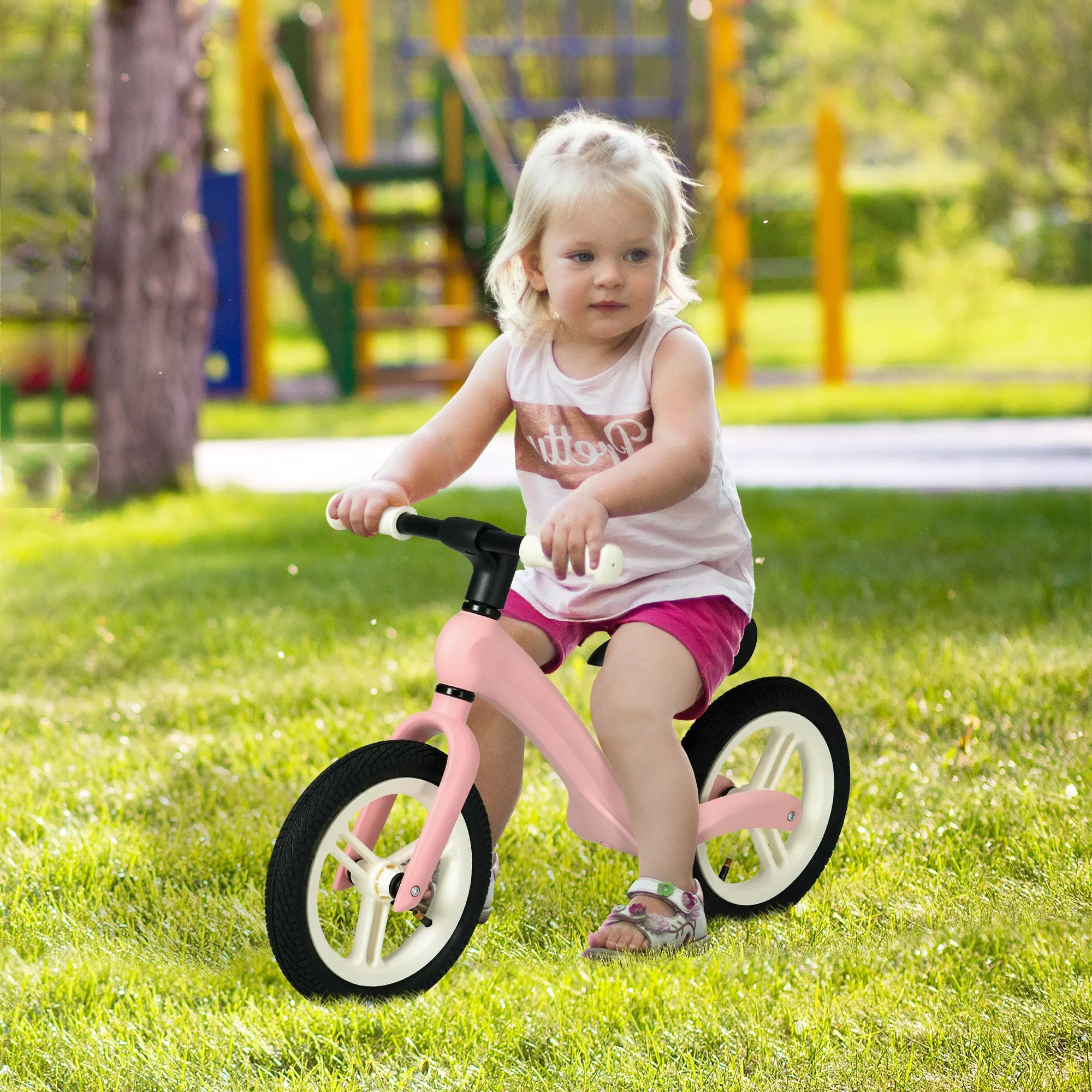 AIYAPLAY 12" Kids Balance Bike w/ Adjustable Seat, Rubber Wheels - Pink