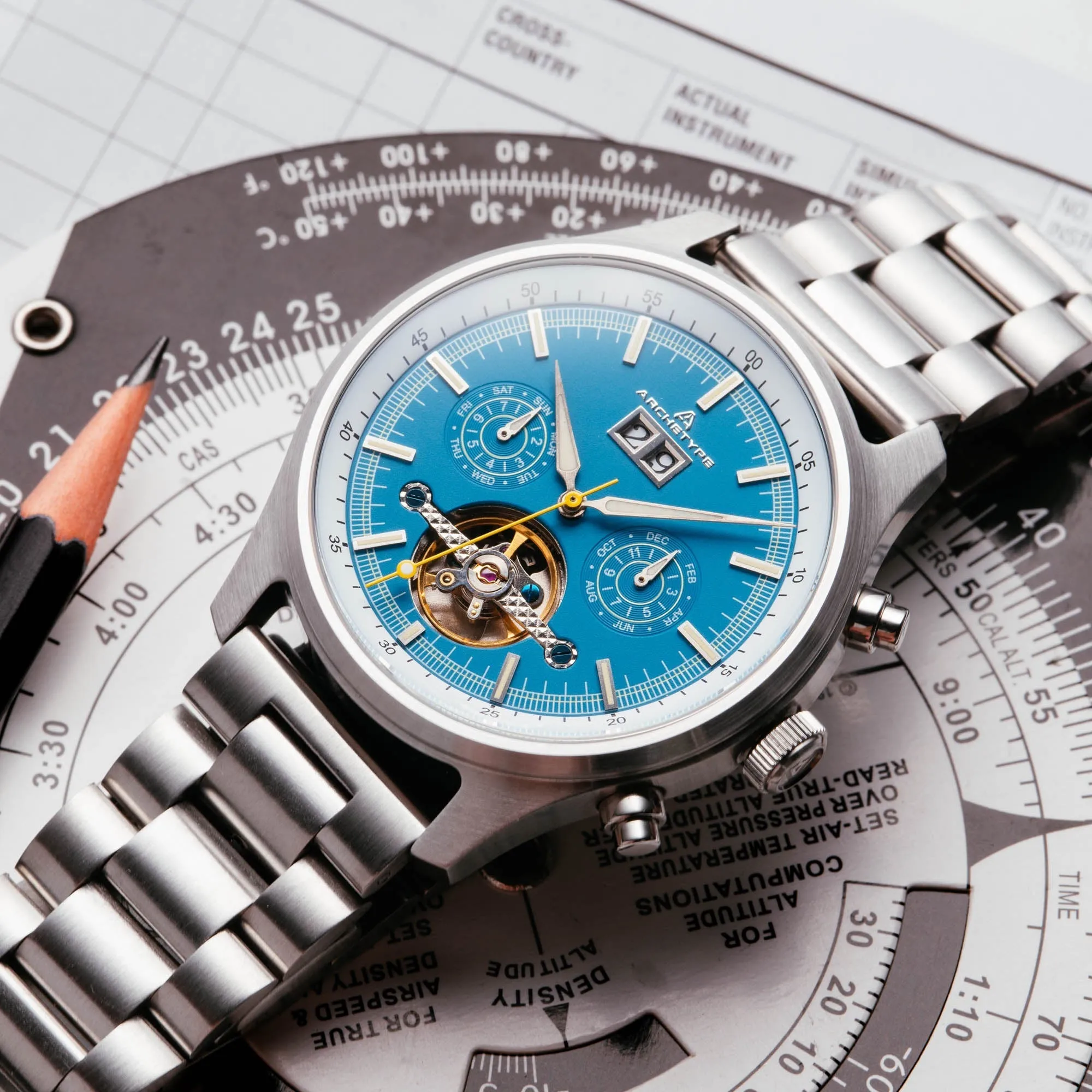 Archetype Blackhawk Automatic Calendar Sky Blue