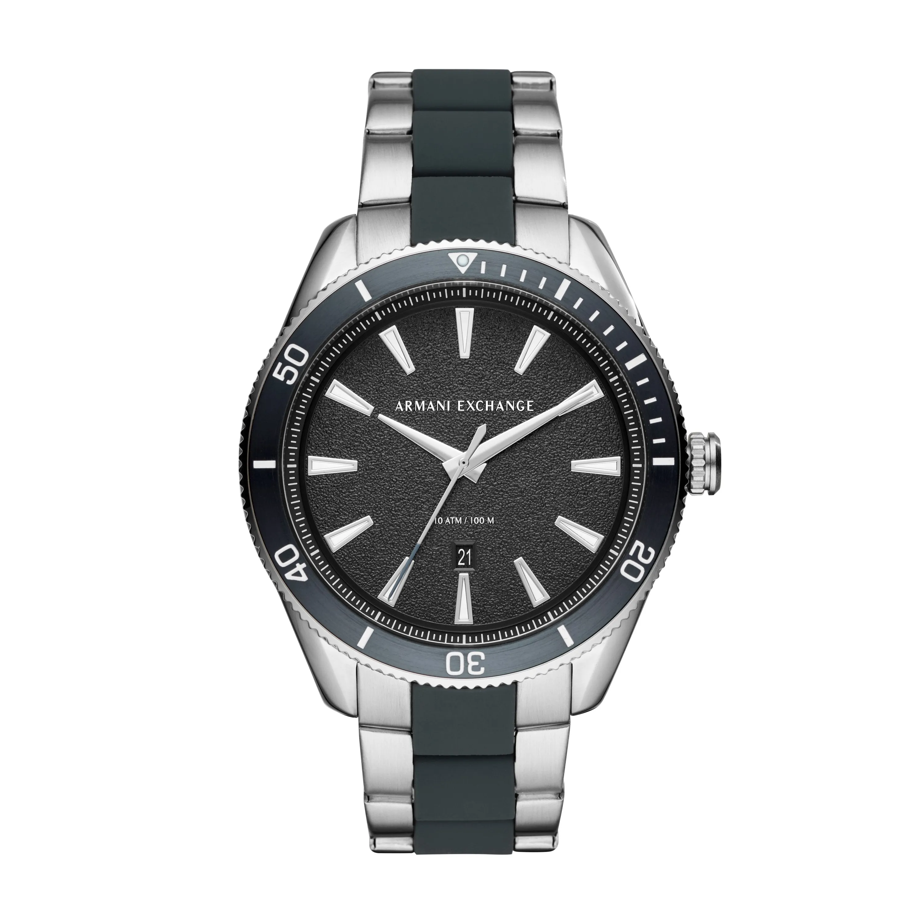 ARMANI EXCHANGE ENZO BLACK FACE BLACK SILVER BAND