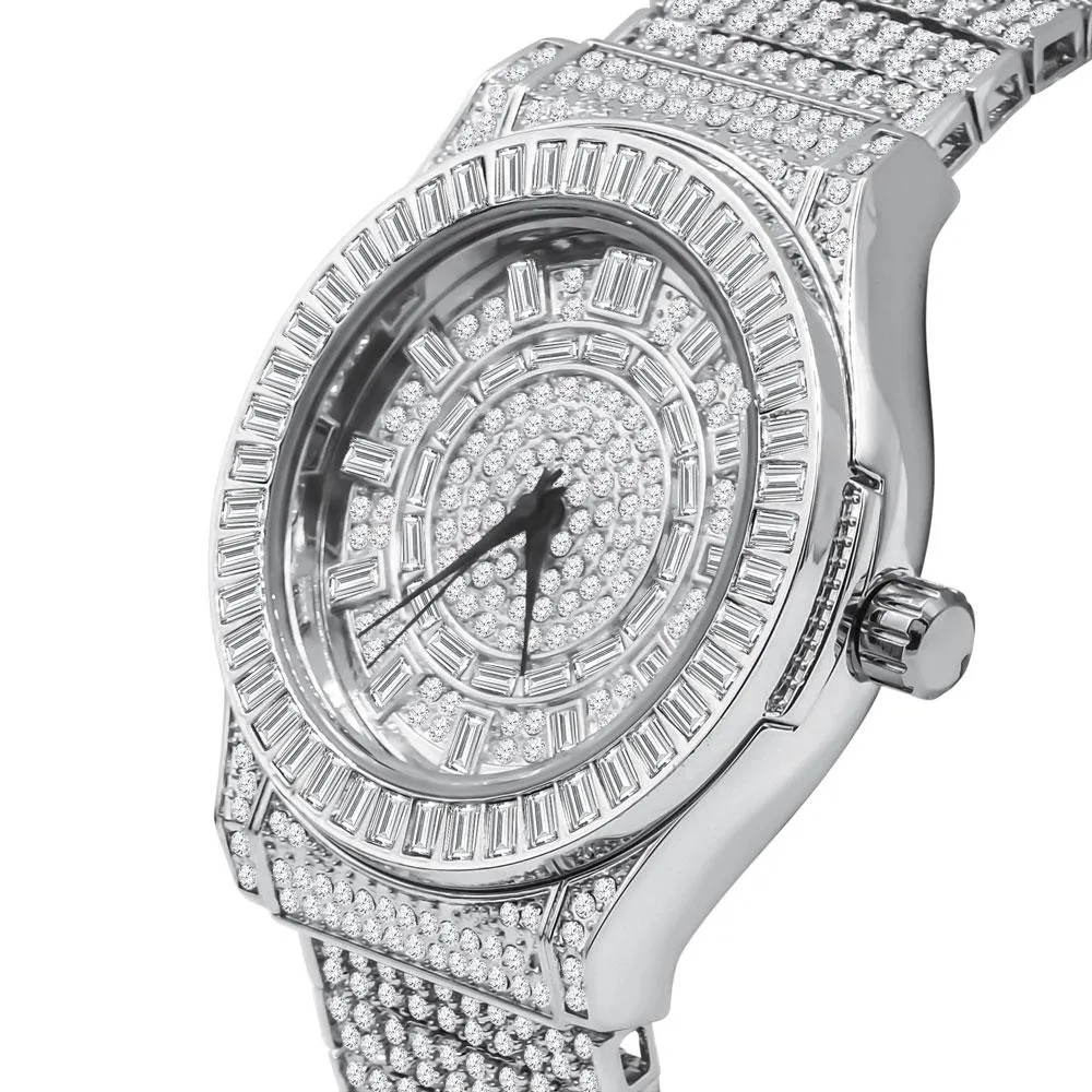Baguette Bezel 10 Row CZ Band Iced Out Watch