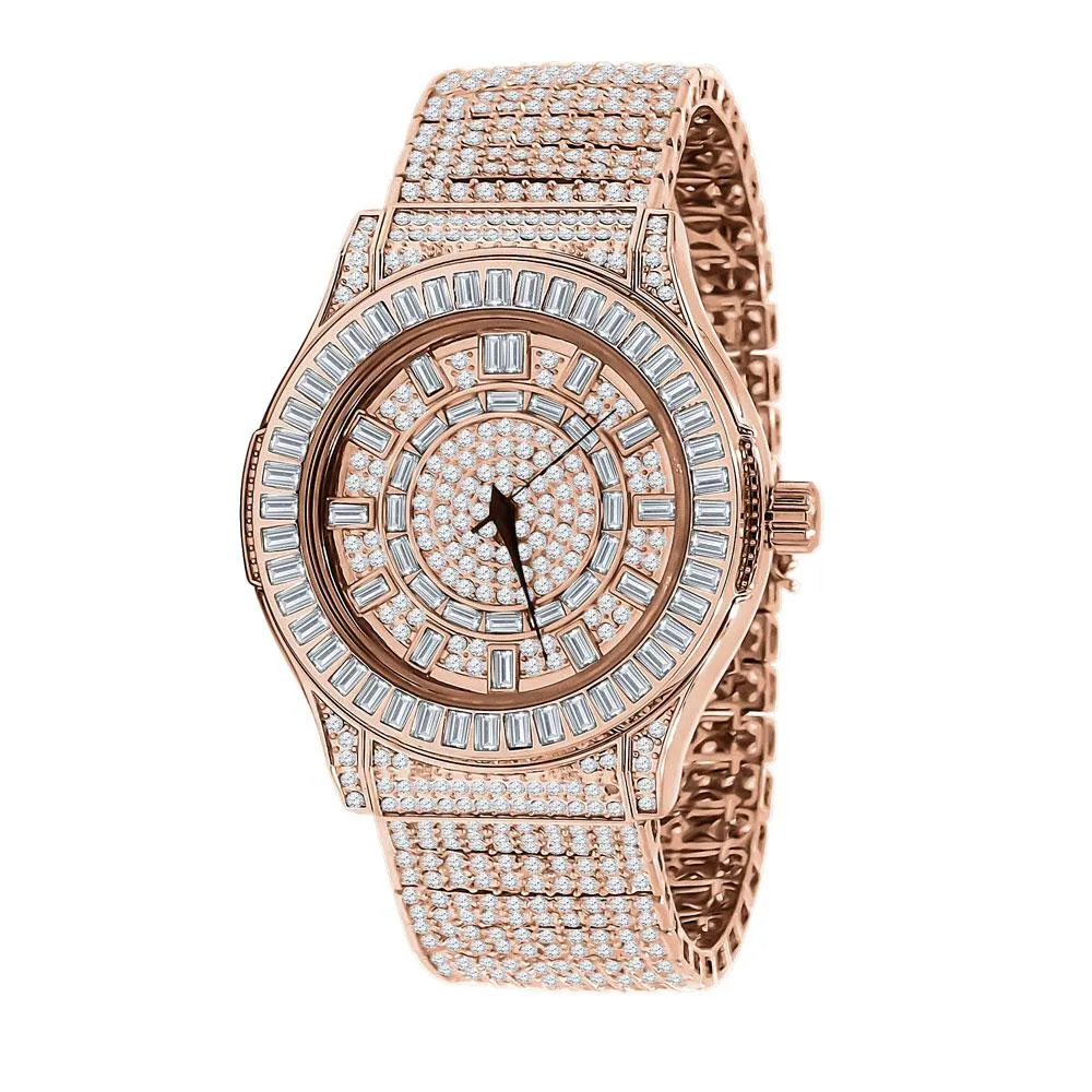 Baguette Bezel 10 Row CZ Band Iced Out Watch