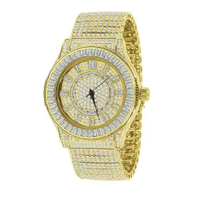 Baguette Bezel 10 Row CZ Band Iced Out Watch