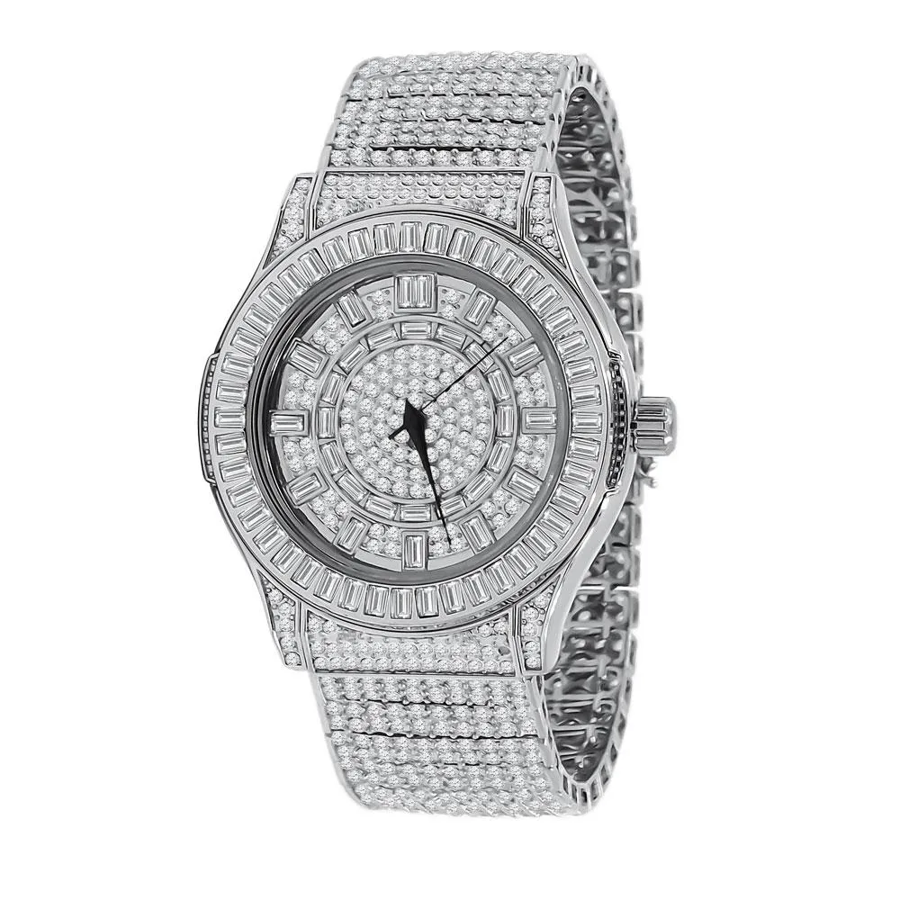 Baguette Bezel 10 Row CZ Band Iced Out Watch