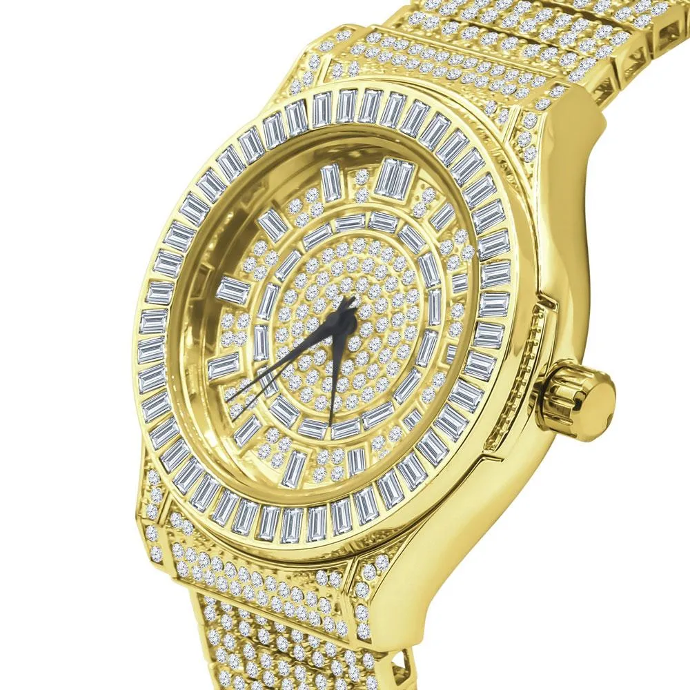 Baguette Bezel 10 Row CZ Band Iced Out Watch