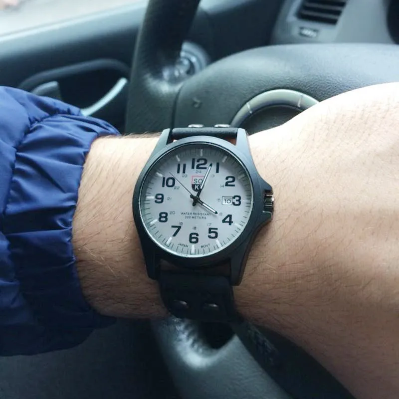 Brand Sport Military Watches Fashion Casual Quartz Watch Leather Analog Men New SOKI Luxury Wristwatch Relogio Masculino