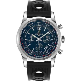 Breitling Men's AB0510U9-C879-201S Transocean Chronograph Unitime Pilot Chronograph Black Rubber Watch