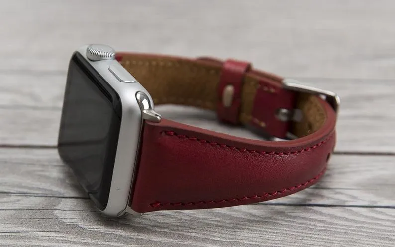 Burnished Red Leather Slim Apple Watch Band