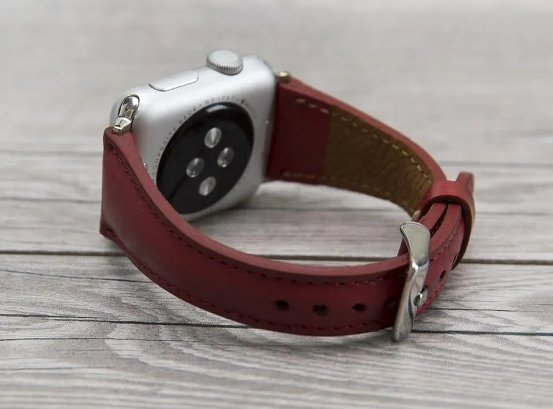 Burnished Red Leather Slim Apple Watch Band