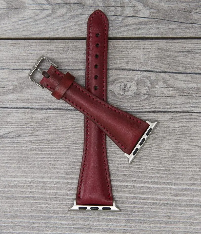 Burnished Red Leather Slim Apple Watch Band