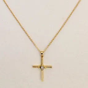 CA-Classic Cross 18 karat Yellow Gold with Princess Cut Diamond Pendant Necklace