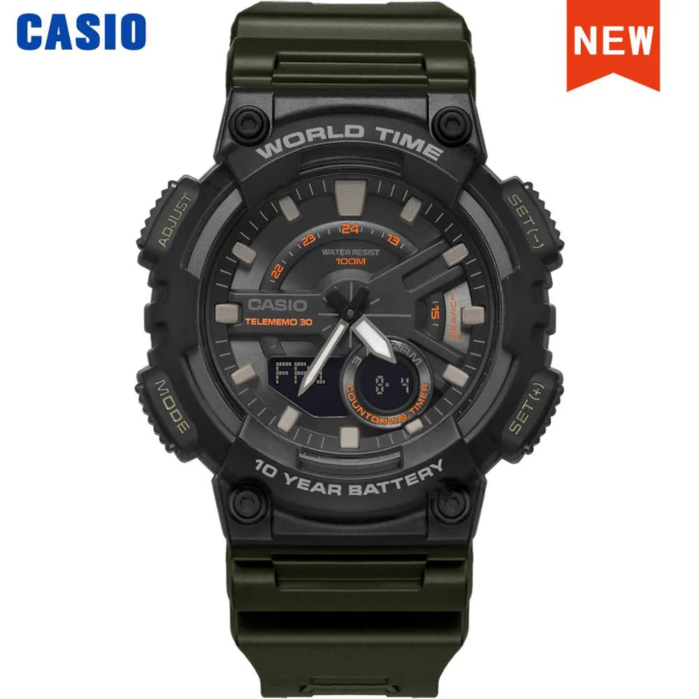 Casio AEQ-110 Series Men's Sports Watch: 100M Waterproof Timepiece with 10-Year Battery Life and World Time