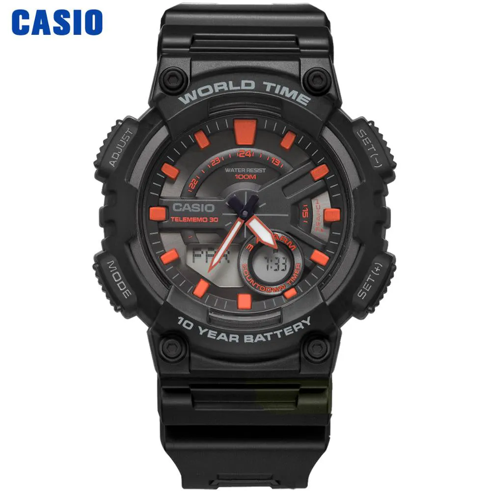 Casio AEQ-110 Series Men's Sports Watch: 100M Waterproof Timepiece with 10-Year Battery Life and World Time
