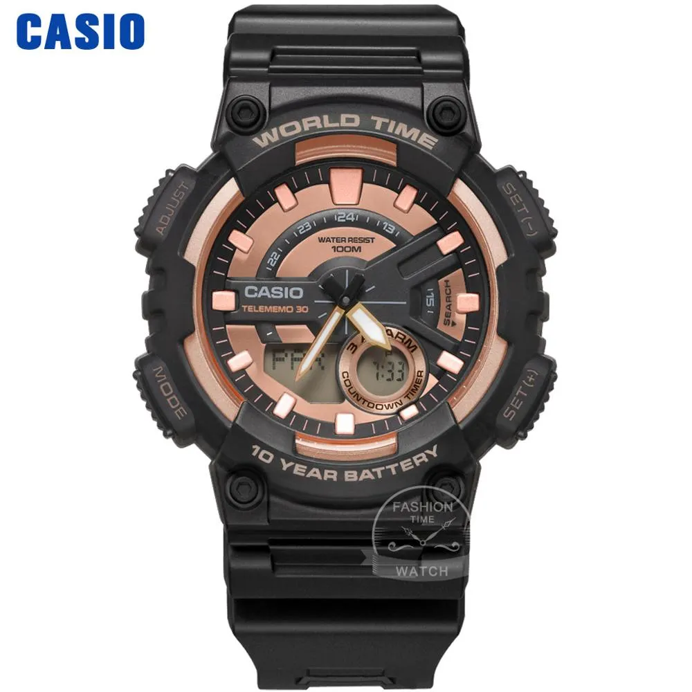 Casio AEQ-110 Series Men's Sports Watch: 100M Waterproof Timepiece with 10-Year Battery Life and World Time