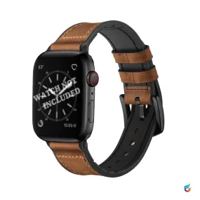 Coffee Brown leather combine soft silicon and rubber watch band