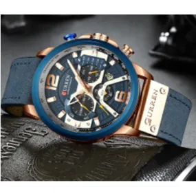 Curren- Leather Straps Chronograph Wristwatch For Men- 8329- Blue