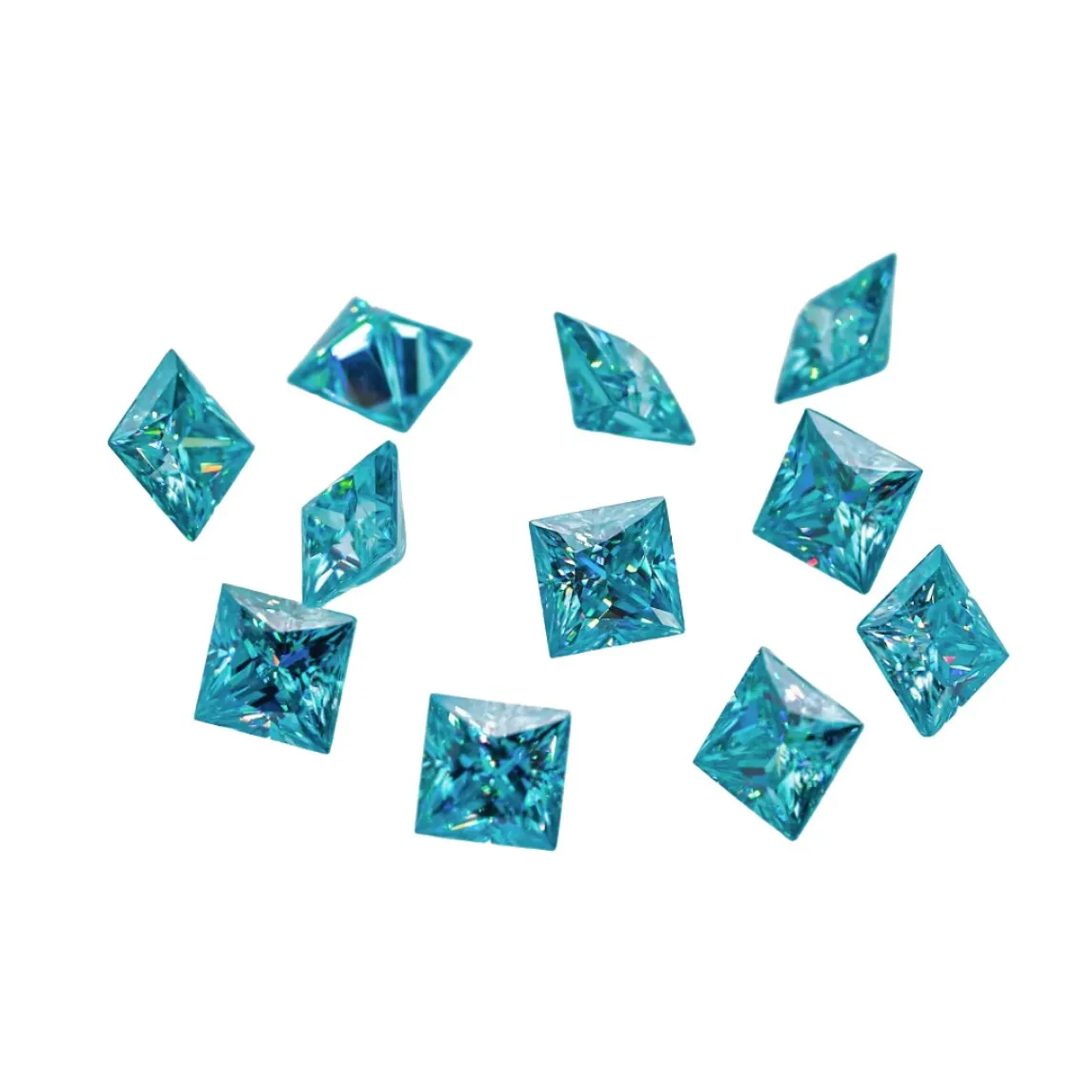 Cyan Blue Princess Cut Moissanite