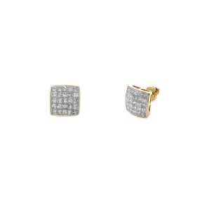 Diamond Pave Square Concave Stud Earrings (14K)