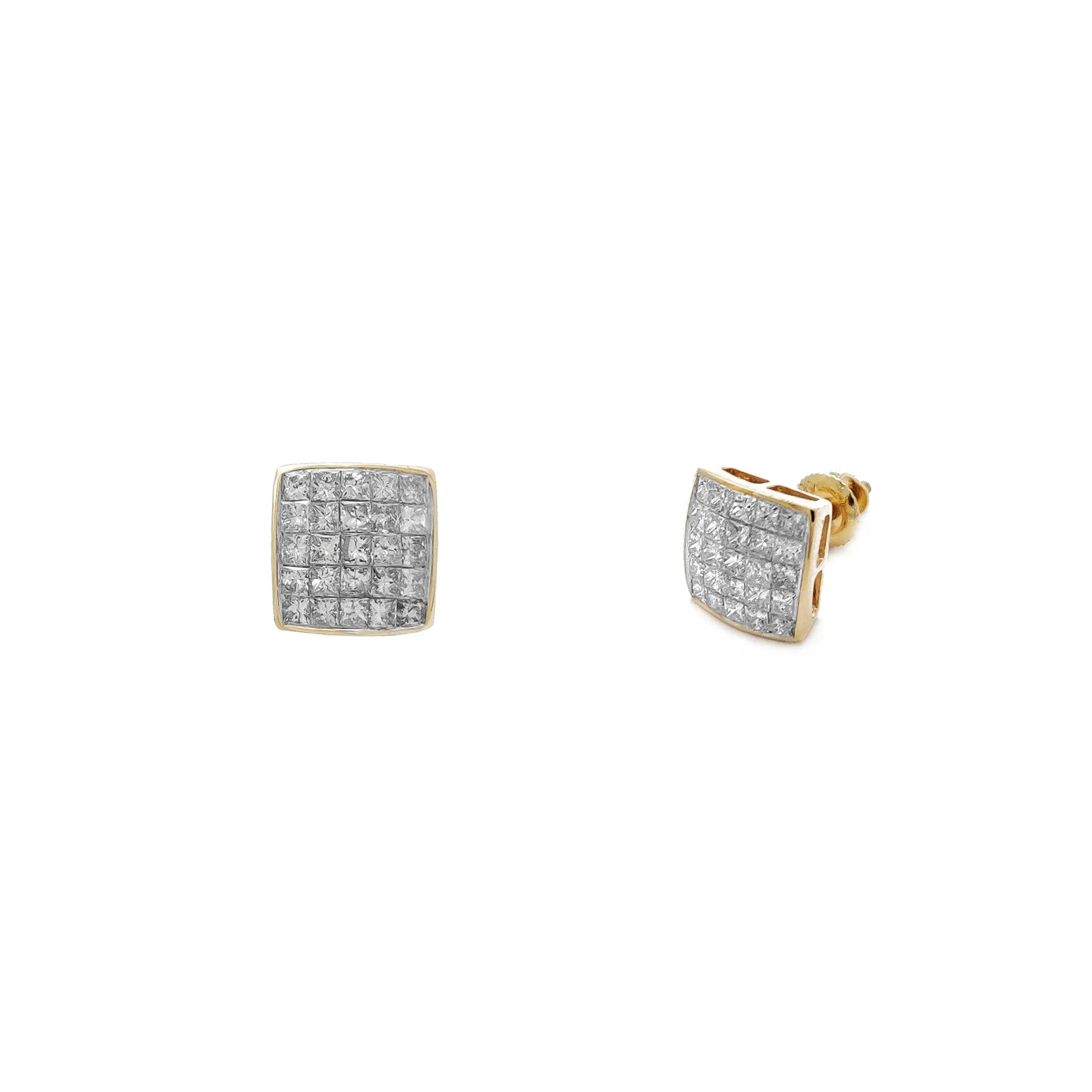 Diamond Pave Square Concave Stud Earrings (14K)
