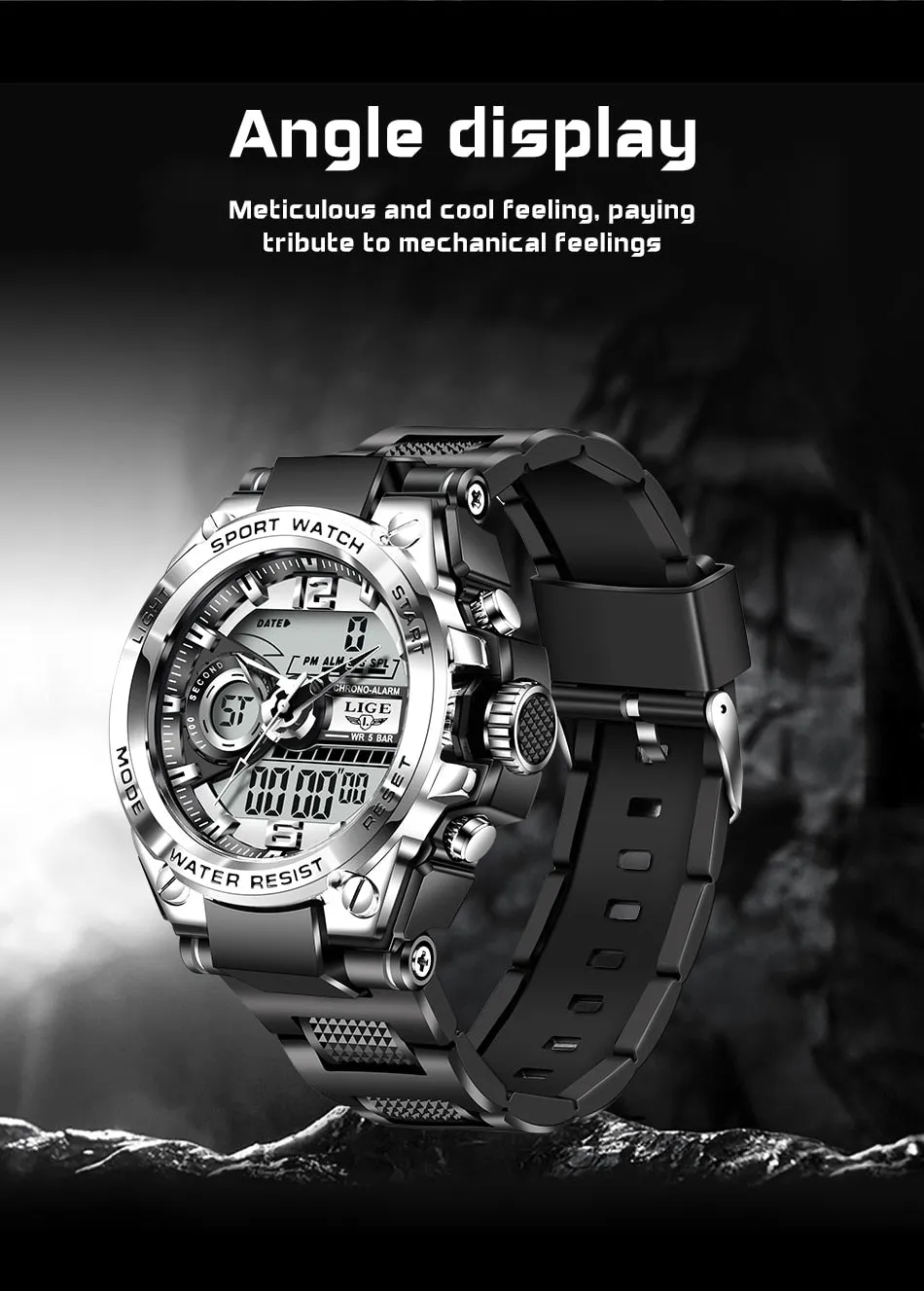 Digital Men Military Watch 50m Waterproof Wristwatch LED Quartz Clock Sport Watch Male Big Watches