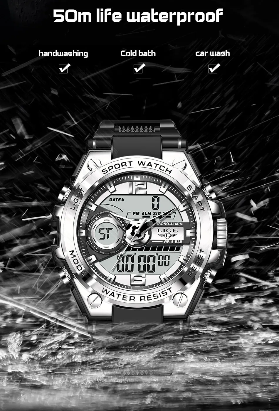 Digital Men Military Watch 50m Waterproof Wristwatch LED Quartz Clock Sport Watch Male Big Watches