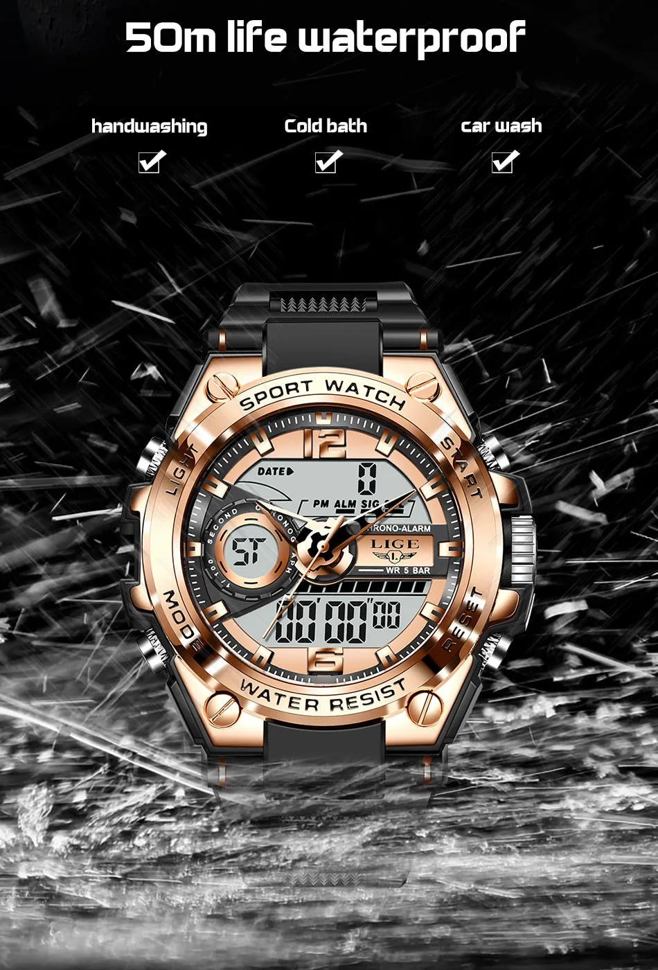 Digital Men Military Watch 50m Waterproof Wristwatch LED Quartz Clock Sport Watch Male Big Watches