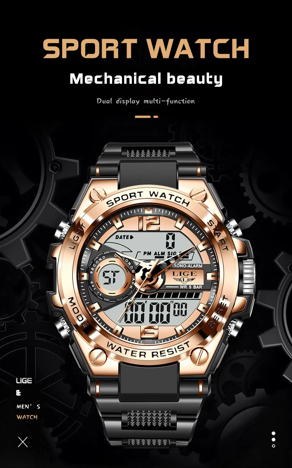 Digital Men Military Watch 50m Waterproof Wristwatch LED Quartz Clock Sport Watch Male Big Watches