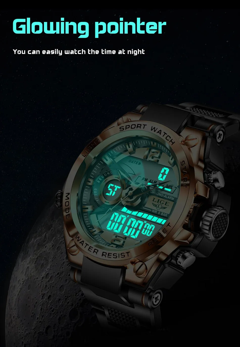 Digital Men Military Watch 50m Waterproof Wristwatch LED Quartz Clock Sport Watch Male Big Watches