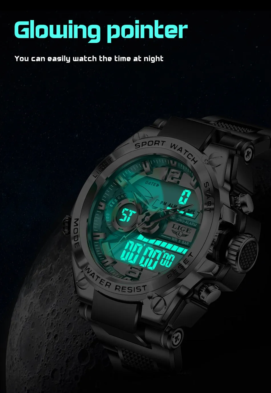 Digital Men Military Watch 50m Waterproof Wristwatch LED Quartz Clock Sport Watch Male Big Watches