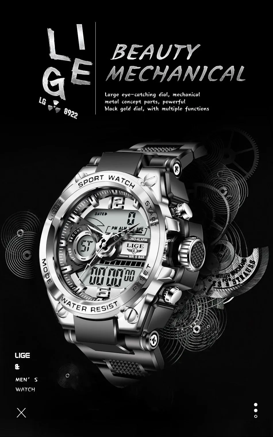 Digital Men Military Watch 50m Waterproof Wristwatch LED Quartz Clock Sport Watch Male Big Watches