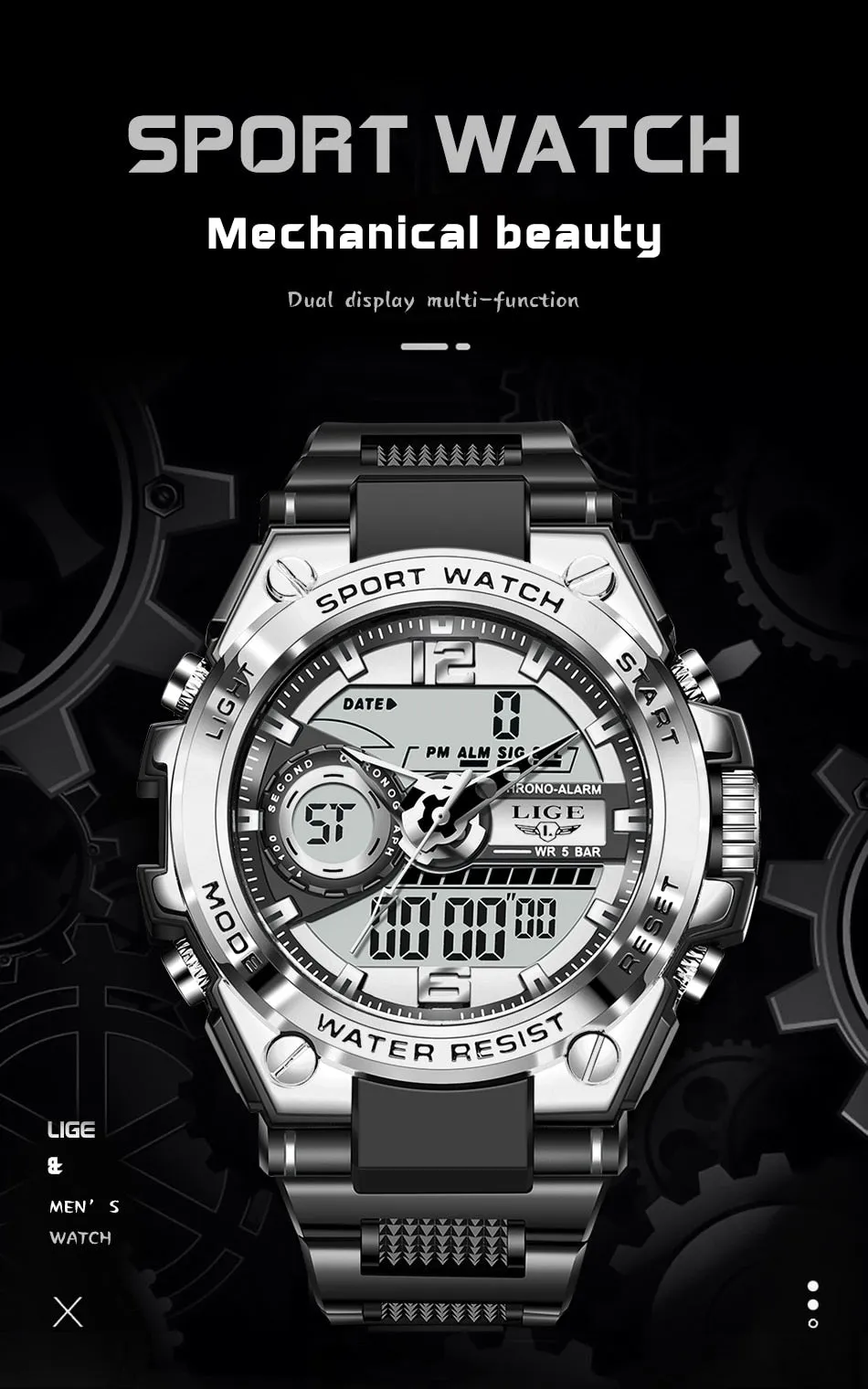 Digital Men Military Watch 50m Waterproof Wristwatch LED Quartz Clock Sport Watch Male Big Watches