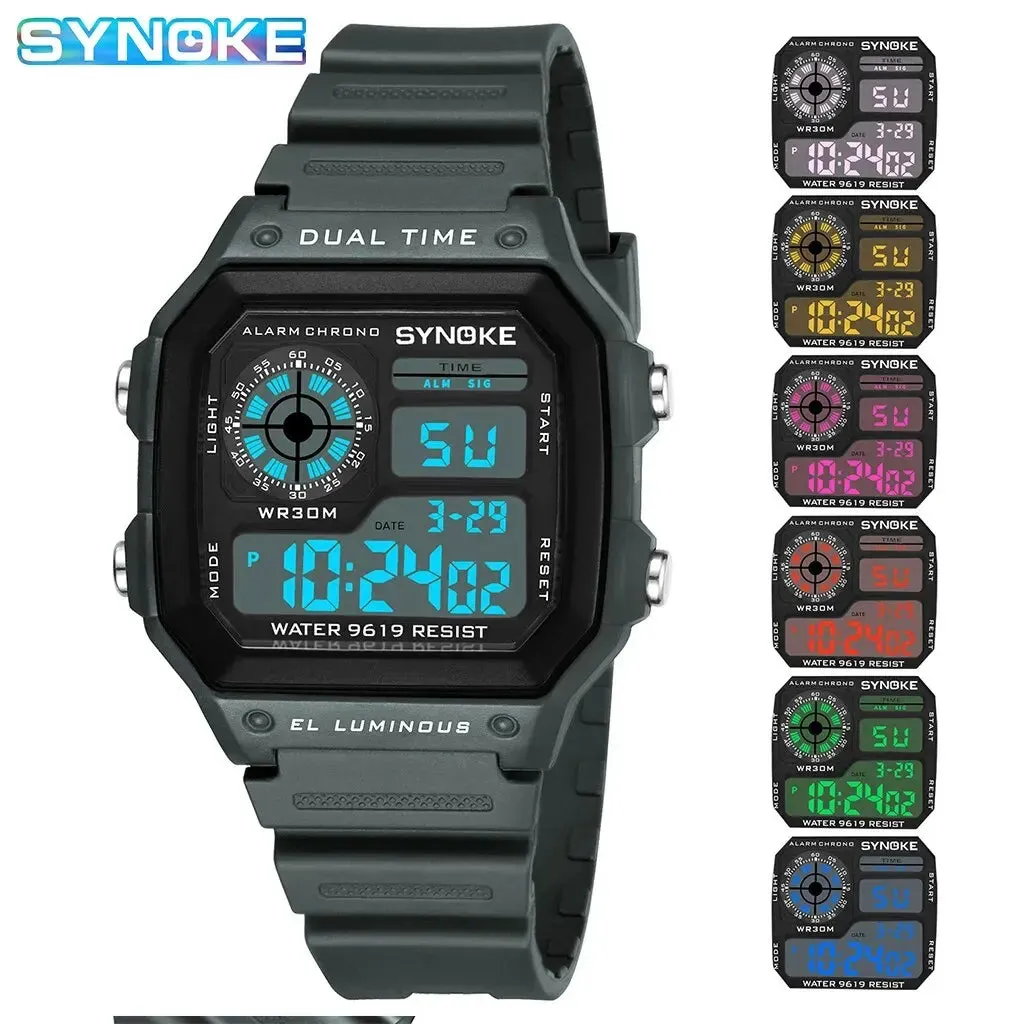 Digital Sports Watch – Waterproof Multifunction Luminous Wristwatch - 7-Color Lights