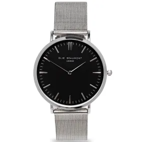 Elie Beaumont Large Dial Mesh Watch - Silver Black