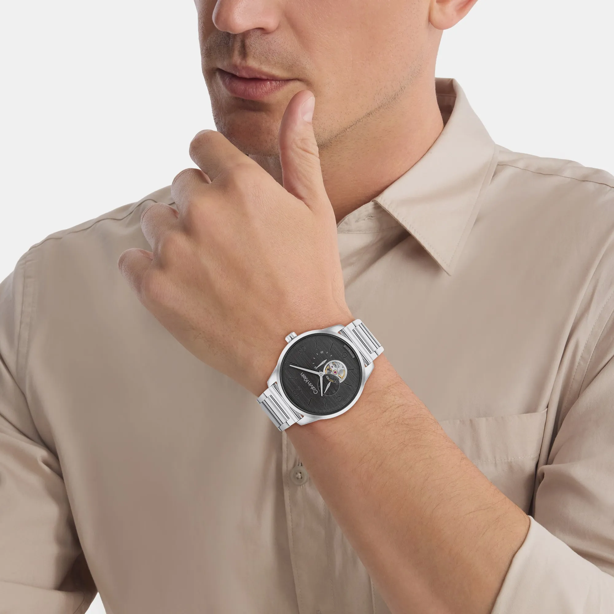 Esteem Men Grey Dial Automatic Multi-Function Stainless Steel Watch 25200387