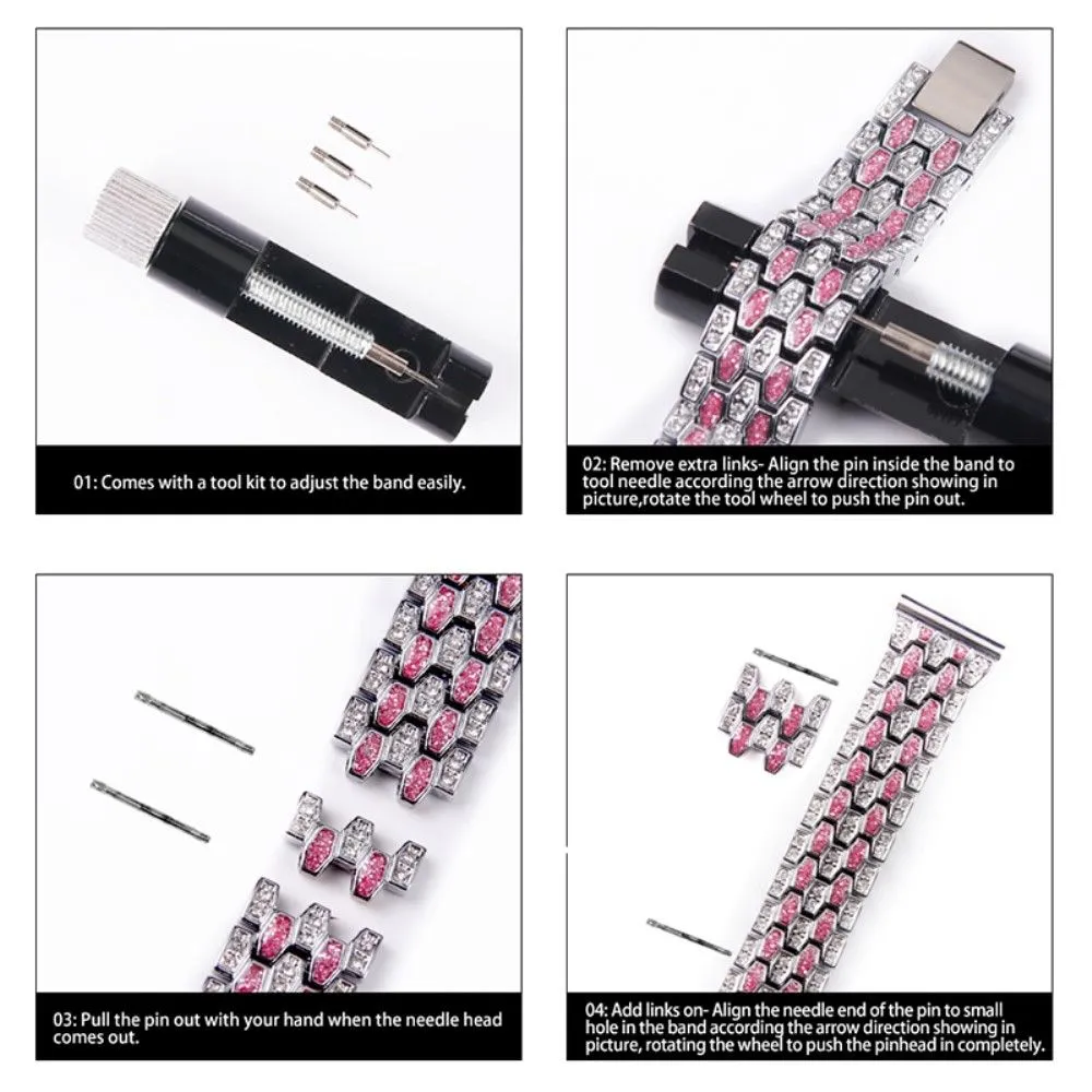 Fitbit Charge 5 triple row rhinestone watch strap - Silver / Black