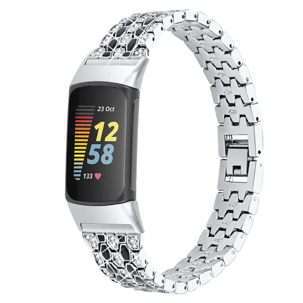 Fitbit Charge 5 triple row rhinestone watch strap - Silver / Black