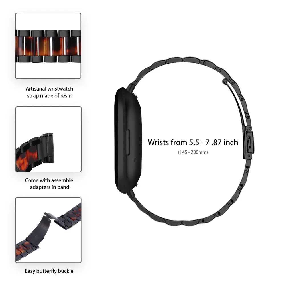 Fitbit Sense / Versa 3 resin in stainless steel watch strap - Black / Hawksbill Splicing