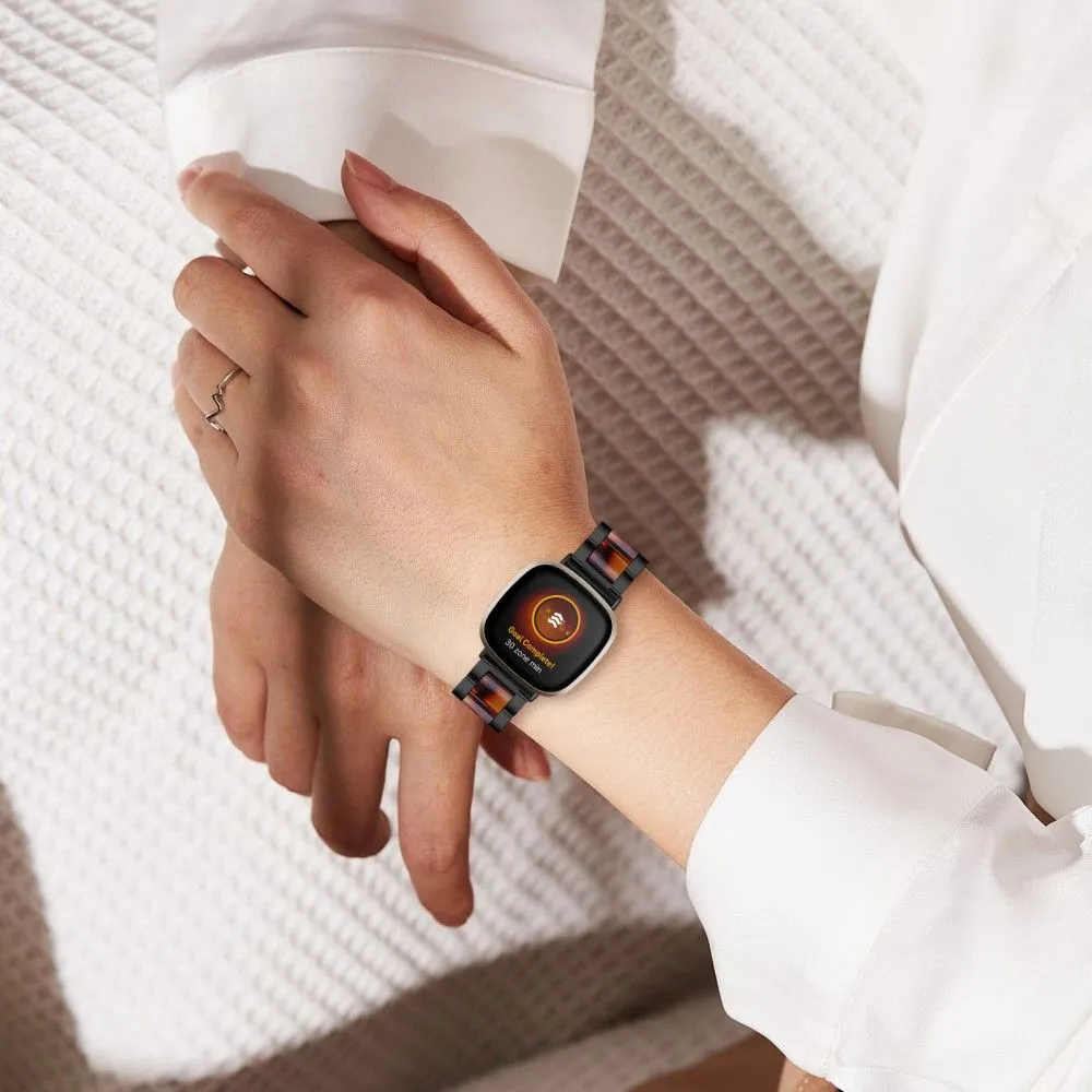 Fitbit Sense / Versa 3 resin in stainless steel watch strap - Black / Hawksbill Splicing