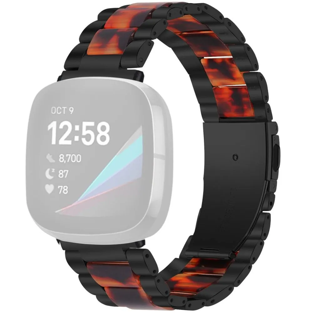 Fitbit Sense / Versa 3 resin in stainless steel watch strap - Black / Hawksbill Splicing