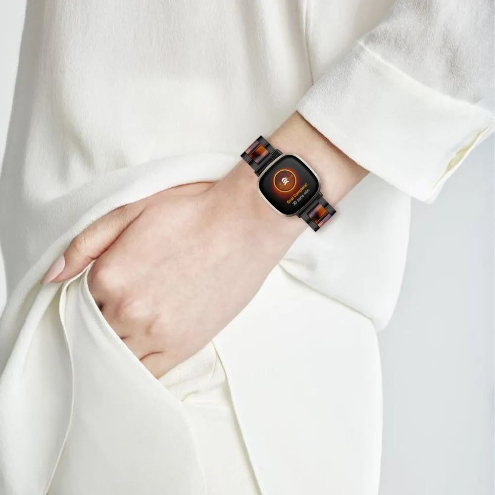 Fitbit Sense / Versa 3 resin in stainless steel watch strap - Black / Hawksbill Splicing