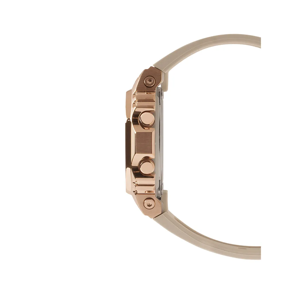 G-Shock Digital Metal Covered Ladies Watch - Pink Case With Beige Dial and Strap